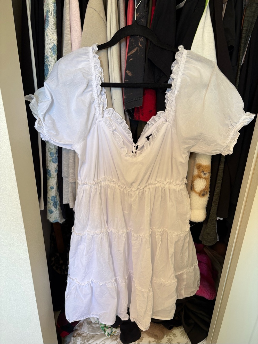 White Puff Sleeve Tiered Mini Dress - Brand Unspecified